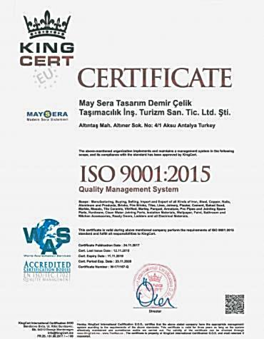 İSO 9001:2015 - Sertifikamız | MAYSERA